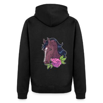 Pferd mit Blumen Reitlehrer - Unisex Premium Bio Zip Hoodie - Schwarz - Hinten - Nico (187cm)