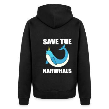 Save The Narwhals Aquaristin - Unisex Premium Bio Zip Hoodie - Schwarz - Hinten - Nico (187cm)