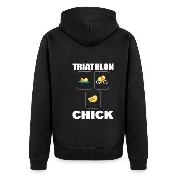 Lustiger Triathlon Triathlet - Unisex Premium Bio Zip Hoodie - Schwarz - Hinten - Nico (187cm)