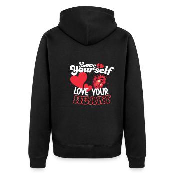 Gesunder Herzschlag Februar-herzbewusstsein - Unisex Premium Bio Zip Hoodie - Schwarz - Hinten - Nico (187cm)