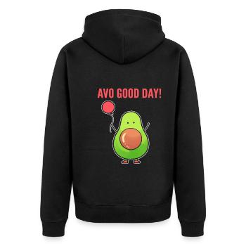 Avo Good Day Vegan - Unisex Premium Bio Zip Hoodie - Schwarz - Hinten - Nico (187cm)