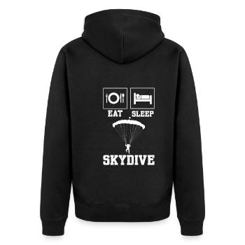Eat Sleep Skydive Fallschirmspringer - Unisex Premium Bio Zip Hoodie - Schwarz - Hinten - Nico (187cm)