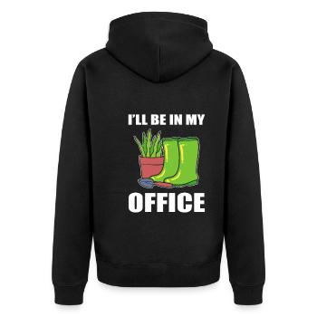 I'll Be In My Office Greenskeeper - Unisex Premium Bio Zip Hoodie - Schwarz - Hinten - Nico (187cm)