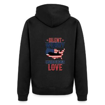 Submariner Submarines Veteran Proud Mom - Unisex Premium Bio Zip Hoodie - Schwarz - Hinten - Nico (187cm)
