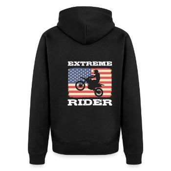 Amerikanischer Fahrer Motorradfahrer - Unisex Premium Bio Zip Hoodie - Schwarz - Hinten - Nico (187cm)