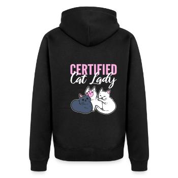 Certified Cat Lady Tieradoptionspezialist - Unisex Premium Bio Zip Hoodie - Schwarz - Hinten - Nico (187cm)