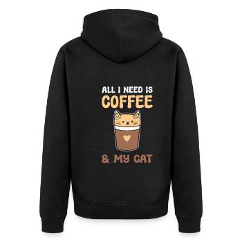 All I Need Is Coffee & My Cat Kaffeebarista - Unisex Premium Bio Zip Hoodie - Schwarz - Hinten - Nico (187cm)