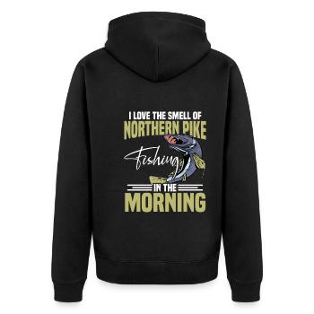 Nördlicher Hechtfischer Hecht Angelrute Hechtfisch - Unisex Premium Bio Zip Hoodie - Schwarz - Hinten - Nico (187cm)