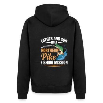 Nördlicher Hechtfischer Hecht Angelrute Hechtfisch - Unisex Premium Bio Zip Hoodie - Schwarz - Hinten - Nico (187cm)