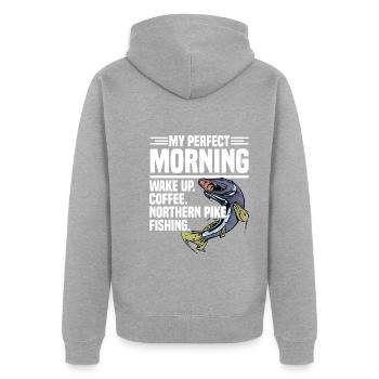 Northern Pike Fisherman Pike Fishing Rod Pike Fish - Unisex Premium Organic Zip Hoodie - heather grey - Back - Nico (187cm)