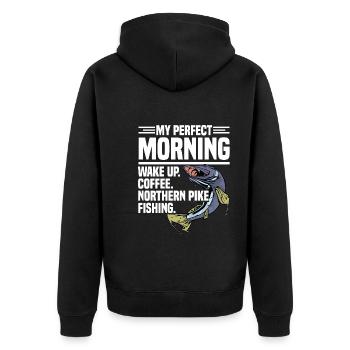 Nördlicher Hechtfischer Hecht Angelrute Hechtfisch - Unisex Premium Bio Zip Hoodie - Schwarz - Hinten - Nico (187cm)