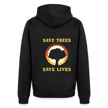 Save Trees Save Lives Naturliebhaber - Unisex Premium Bio Zip Hoodie - Schwarz - Hinten - Nico (187cm)