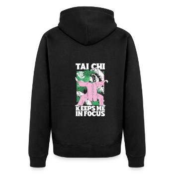 Yoga, Pleine conscience, Pratique, Méditation, Manifestation - Veste à capuche bio Premium Unisexe - noir - Dos - Nico (187cm)