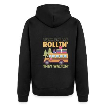Funny School Bus Driver Appreciation anniversary - Unisex Premium Bio Zip Hoodie - Schwarz - Hinten - Nico (187cm)