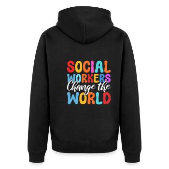 Social Workers Change The World Fallbearbeiter - Unisex Premium Bio Zip Hoodie - Schwarz - Hinten - Nico (187cm)
