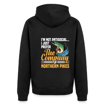 Nördlicher Hechtfischer Hecht Angelrute Hechtfisch - Unisex Premium Bio Zip Hoodie - Schwarz - Hinten - Nico (187cm)