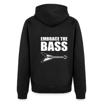 Lustiger Bassgitarrist Gitarrenlehrer - Unisex Premium Bio Zip Hoodie - Schwarz - Hinten - Nico (187cm)