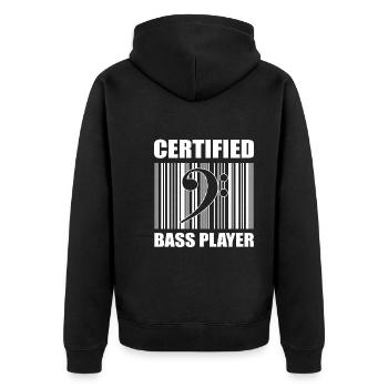Lustiger Bassgitarrist Künstler - Unisex Premium Bio Zip Hoodie - Schwarz - Hinten - Nico (187cm)