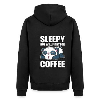 Panda Kaffeeliebhaber Kaffeetrinker - Unisex Premium Bio Zip Hoodie - Schwarz - Hinten - Nico (187cm)