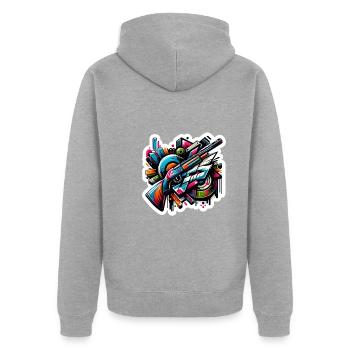 Tontaubenschießen Tontaubenschießen Schießen - Unisex Premium Bio Zip Hoodie - Grau meliert - Hinten - Nico (187cm)