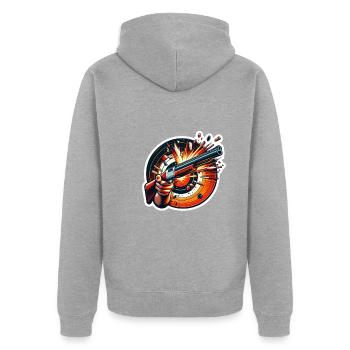 Tontaubenschießen Tontaubenschießen Schießen - Unisex Premium Bio Zip Hoodie - Grau meliert - Hinten - Nico (187cm)