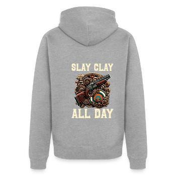 Tontaubenschießen Tontaubenschießen Schießen - Unisex Premium Bio Zip Hoodie - Grau meliert - Hinten - Nico (187cm)