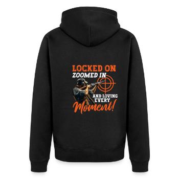 Tontaubenschießen Tontaubenschießen Schießen - Unisex Premium Bio Zip Hoodie - Schwarz - Hinten - Nico (187cm)