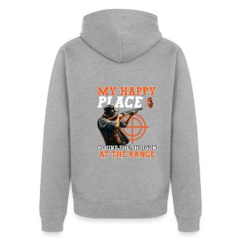 Tontaubenschießen Tontaubenschießen Schießen - Unisex Premium Bio Zip Hoodie - Grau meliert - Hinten - Nico (187cm)