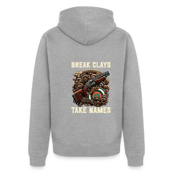 Tontaubenschießen Tontaubenschießen Schießen - Unisex Premium Bio Zip Hoodie - Grau meliert - Hinten - Nico (187cm)