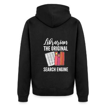 Librarian The Original Search Engine Kataloger - Unisex Premium Bio Zip Hoodie - Schwarz - Hinten - Nico (187cm)
