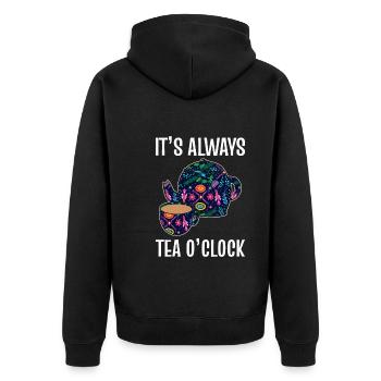 It's Always Tea Oclock Tee Barista - Unisex Premium Bio Zip Hoodie - Schwarz - Hinten - Nico (187cm)
