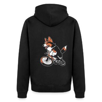 Corgi Rider Biker - Unisex Premium Bio Zip Hoodie - Schwarz - Hinten - Nico (187cm)