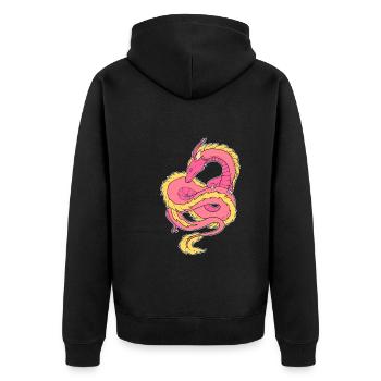 Bunter Drache Buchliebhaber - Unisex Premium Bio Zip Hoodie - Schwarz - Hinten - Nico (187cm)