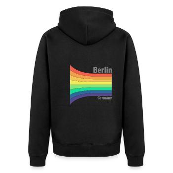 Berlin Rainbow Pride Souvenir Party Favor - Unisex Premium Organic Zip Hoodie - black - Back - Nico (187cm)