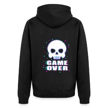 Game Over Gamer Gamer Skull - Unisex Premium Organic Zip Hoodie - black - Back - Nico (187cm)