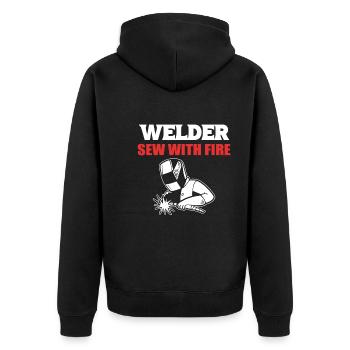 Lustiger Schweißer Professioneller Schweißer - Unisex Premium Bio Zip Hoodie - Schwarz - Hinten - Nico (187cm)