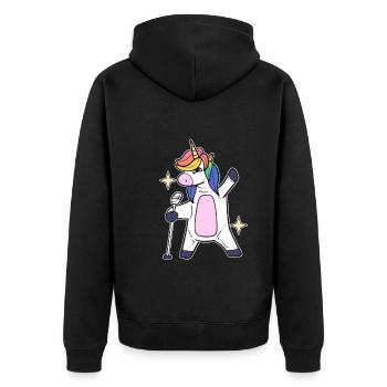 Einhorn singt Karaoke -Sänger - Unisex Premium Bio Zip Hoodie - Schwarz - Hinten - Nico (187cm)