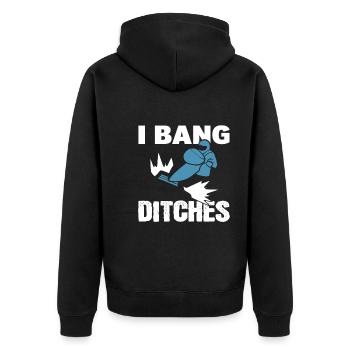 I Bang Ditches Winter Sportliebhaber - Unisex Premium Bio Zip Hoodie - Schwarz - Hinten - Nico (187cm)