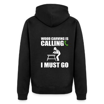 Wood Carving Is Calling I Must Go Holzschnitzer - Unisex Premium Bio Zip Hoodie - Schwarz - Hinten - Nico (187cm)