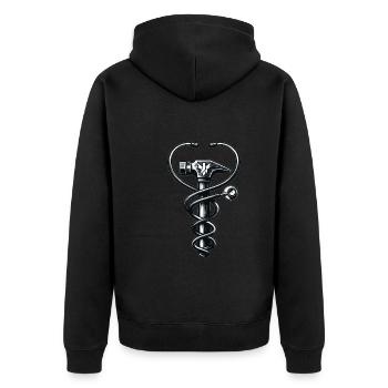 Schmied Metallarbeiter Klingenschmied Metall - Unisex Premium Bio Zip Hoodie - Schwarz - Hinten - Nico (187cm)