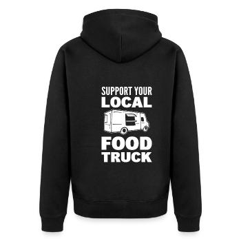 Support Your Local Food Truck Unternehmer - Unisex Premium Bio Zip Hoodie - Schwarz - Hinten - Nico (187cm)