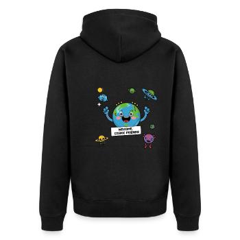 T Shirt WithJoin Cosmic Friends : Out-of-t - Veste à capuche bio Premium Unisexe - noir - Dos - Nico (187cm)