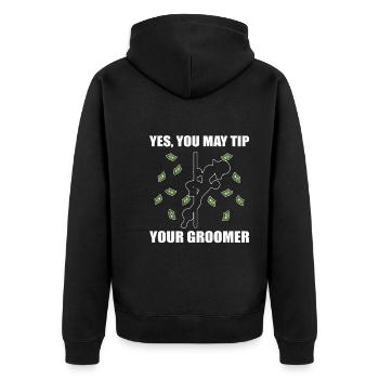 Yes, You May Tip Your Groomer Hundefrisör - Unisex Premium Bio Zip Hoodie - Schwarz - Hinten - Nico (187cm)
