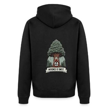 Ahornsirup Kanada Tradition Und Zapfen - Unisex Premium Bio Zip Hoodie - Schwarz - Hinten - Nico (187cm)