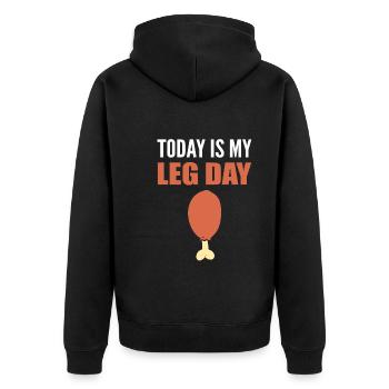 Lustiges Beintraining Fitnesstrainer - Unisex Premium Bio Zip Hoodie - Schwarz - Hinten - Nico (187cm)