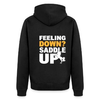 Reitreiten Reitlehrer - Unisex Premium Bio Zip Hoodie - Schwarz - Hinten - Nico (187cm)