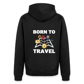 Born To Travel Tourist - Unisex Premium Bio Zip Hoodie - Schwarz - Hinten - Nico (187cm)