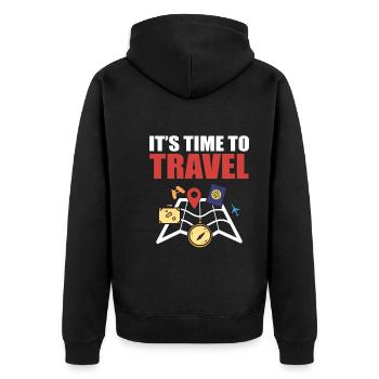 It's Time To Travel Flugbegleiterin - Unisex Premium Bio Zip Hoodie - Schwarz - Hinten - Nico (187cm)