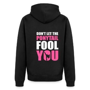 Don't Let The Ponytail Fool You Taekwondo - Unisex Premium Bio Zip Hoodie - Schwarz - Hinten - Nico (187cm)