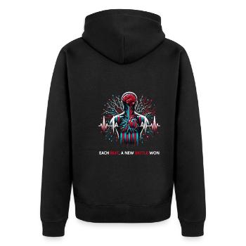 Schlaganfall-überlebende Schlaganfall-bewusstsein - Unisex Premium Bio Zip Hoodie - Schwarz - Hinten - Nico (187cm)